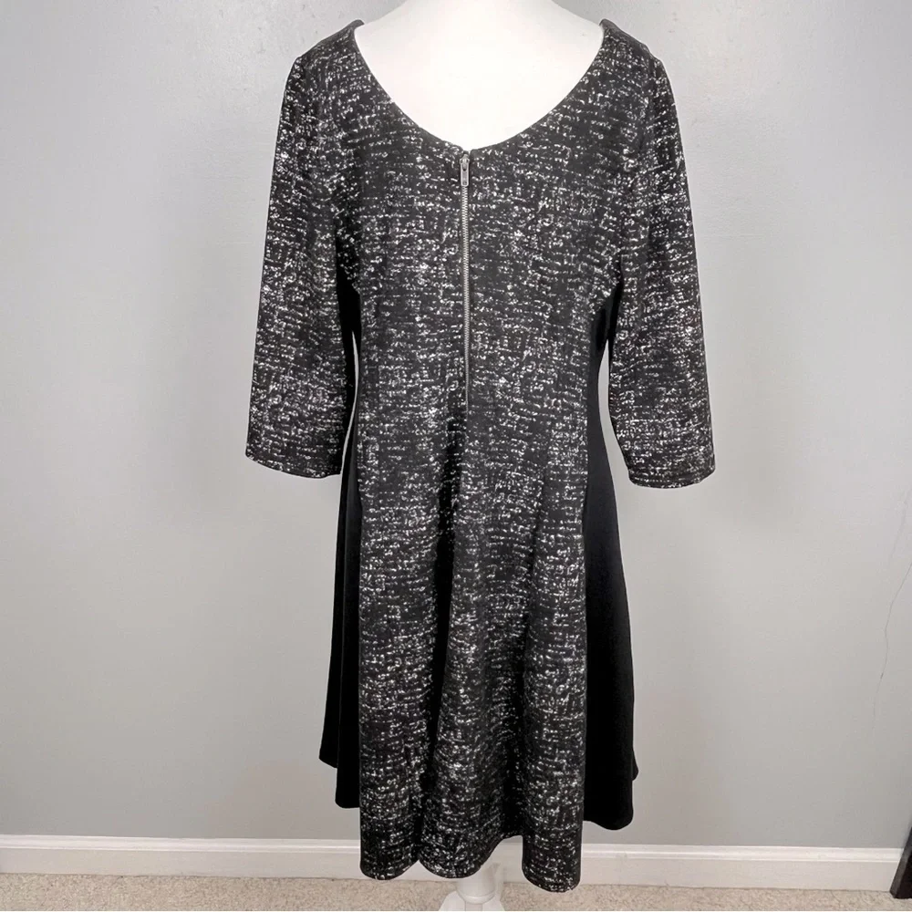 Lane Bryant v-neck back zip fit and flare textured knit 3/4 sleeve dress, 14/16.